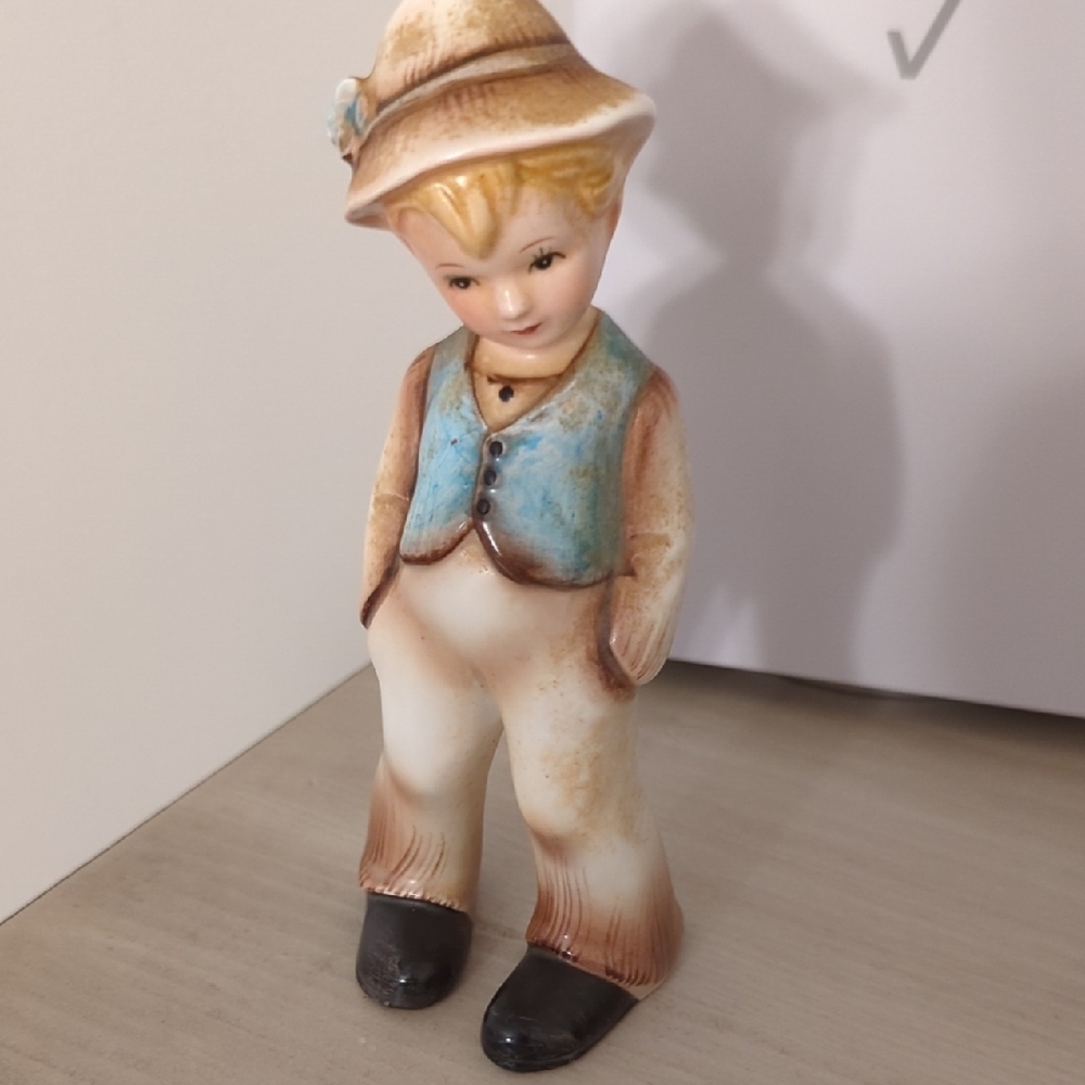 Vintage Boy Figurine with Blue Vest
